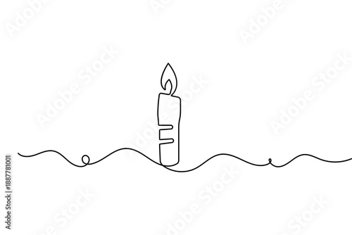 Single line candle icon in a minimalist style with a continuous drawing outline vector illustration