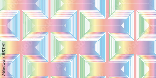  bright, repeating rainbow geometric pattern featuring layered gradient lines and square corners. Ideal for backgrounds, branding, and digital artwork seeking a playful, modern,