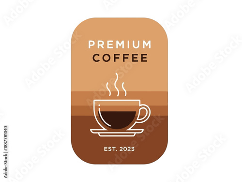 A steaming cup of coffee on a saucer, illustration of a premium coffee advertisement from 2023, viewed from directly above