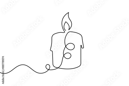 Single line candle icon in a minimalist style with a continuous drawing outline vector illustration