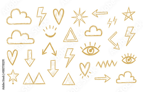 Crayon kid set. Funky childish color pencil naive doodle. Cute crayon doodle comic balloons for dialogue and conversation design.