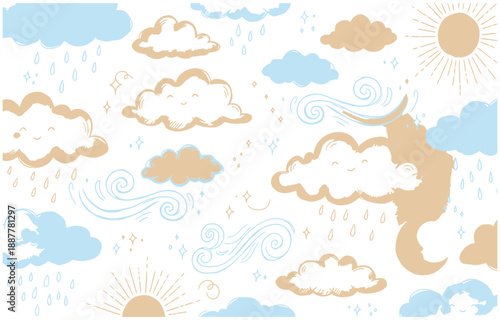 Crayon kid set. Funky childish color pencil naive doodle. Cute crayon doodle comic balloons for dialogue and conversation design.