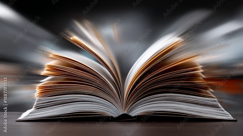 Naklejka premium A book is opened to a page with a blurry background