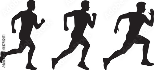 3 Human Silhouettes Running and Jogging – Flat Minimal Vector Illustration of Sport & Exercise