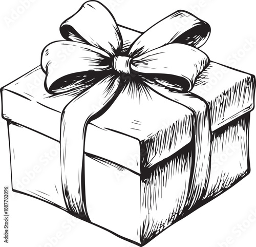 gift box line art with bow silhouette vector 