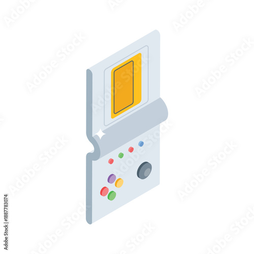 Trendy isometric icon of handheld arcade game console