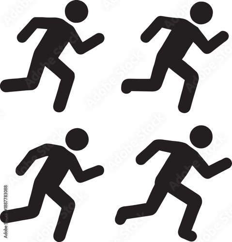 Four stick figures running in different positions  isolated on transparent background