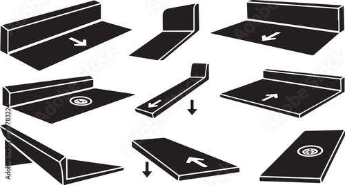 Black and white illustrations of ramps and inclined planes