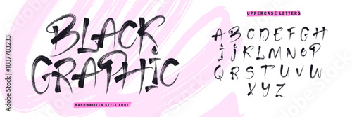 Hand written alphabet with brush stroke texture. Upper case ABC. Grunge graffiti font. Calligraphic letters