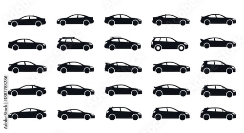 Collection of Silhouetted Cars Various Models and Types.
