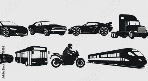 Collection of Silhouetted Transportation Vehicles.