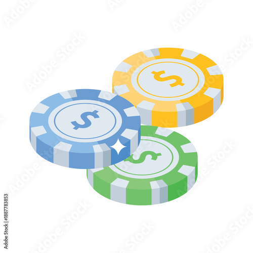 Trendy isometric icon of colorful casino chips