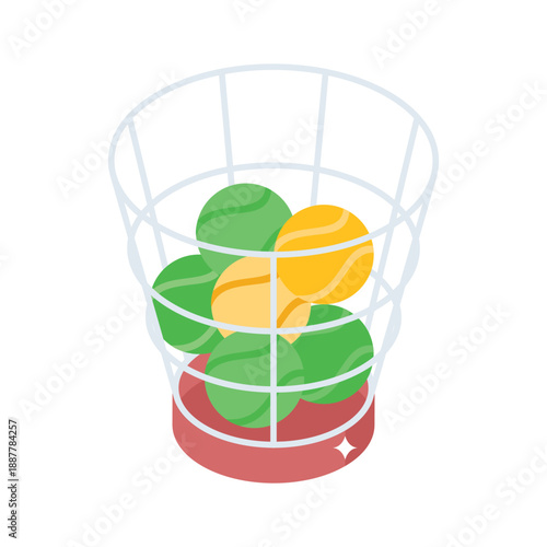 Trendy isometric icon of plastic ball basket