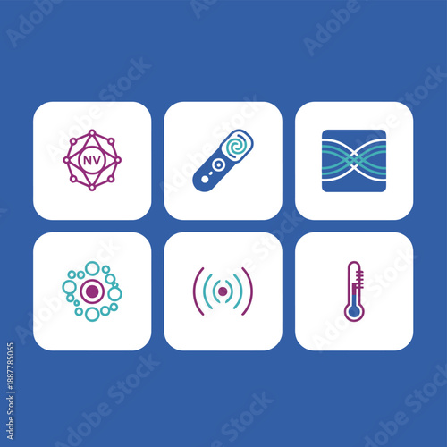 Scientific research and advanced nanotechnology icon set with molecular structures digital sensors waves and temperature measurement vector illustration