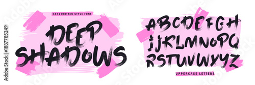 Hand written alphabet with brush stroke texture. Upper case ABC. Grunge graffiti font. 