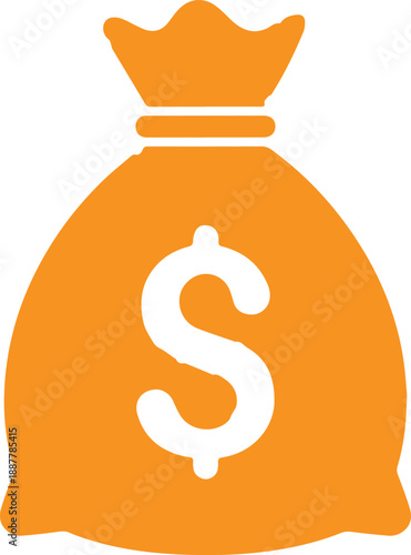 Orange money bag vector icon with dollar sign for wealth and savings