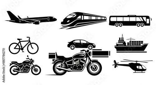 Collection of Transportation Vehicles Icons and Symbols.