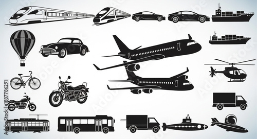 Collection of transportation vehicles and modes of travel.