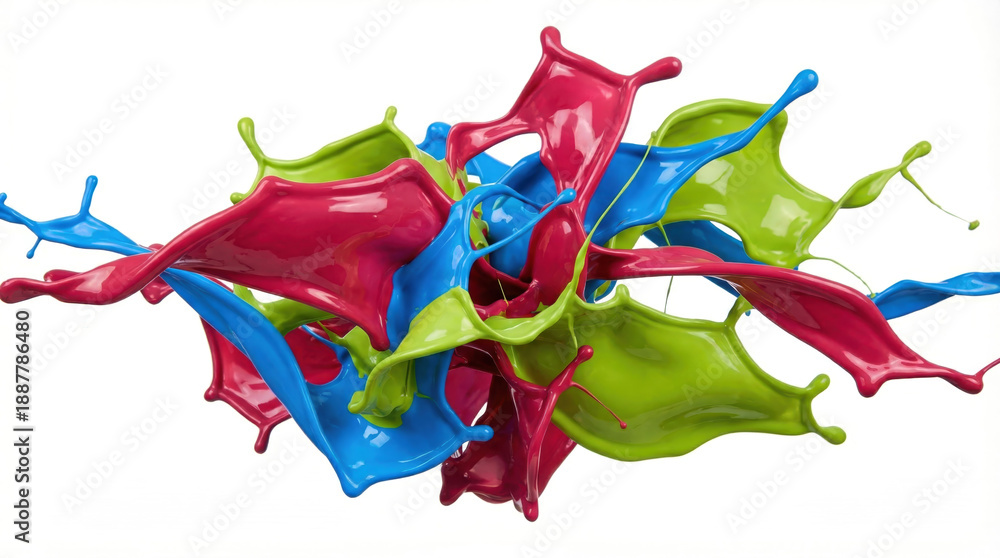 Fototapeta premium High speed splash of glossy magenta and blue liquid paint, isolated on a white background