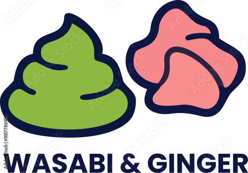 Graphic Wasabi and Pickled Ginger Illustration with Text