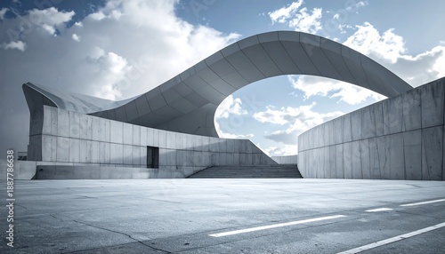 Wallpaper Mural Modern architectural composition featuring fluid concrete structures against a cloudy sky Torontodigital.ca