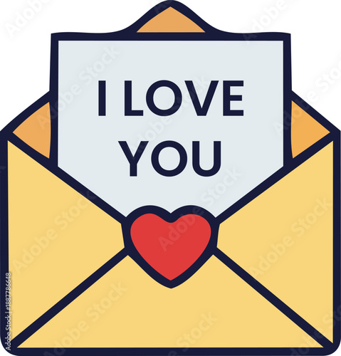 Open Envelope Illustration with a Heartfelt i Love You Message