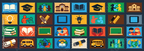 International Day of Education Stamps Collection with Learning Icons
