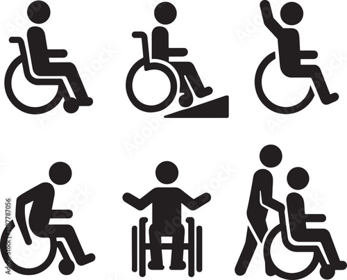 Wheelchair accessibility icons for people with disabilities  various poses