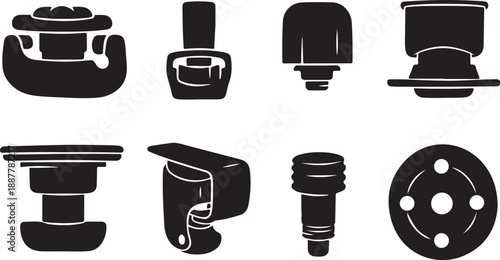 Collection of various fastener and connector types illustrated