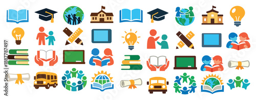 International Day of Education Icons Set for Learning and School Activities