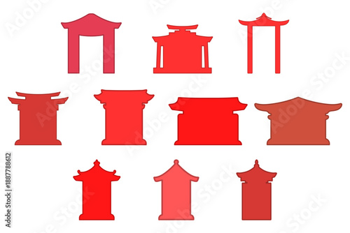 Collection of Pagoda Gate and Torii Gate Illustration