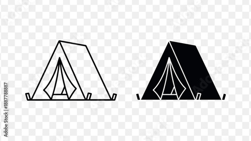 Set of 2 tent icons vector isolated on Transparent Background