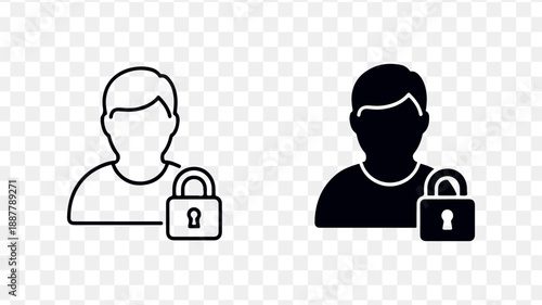 Security icons with people and locks isolated on Transparent Background
