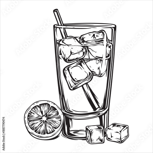 Classic gin and tonic glasses with lime wedge in vintage style for beverage design 