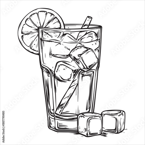 Classic gin and tonic glasses with lime wedge in vintage style for beverage design 