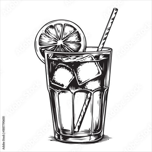 Classic gin and tonic glasses with lime wedge in vintage style for beverage design 