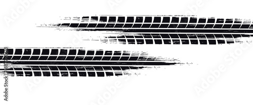 Tire track. Car, bike, motorcycle tyre mark with grunge effect isolated on white background. Wheel footprint on the road. Top view of rubber protector mark