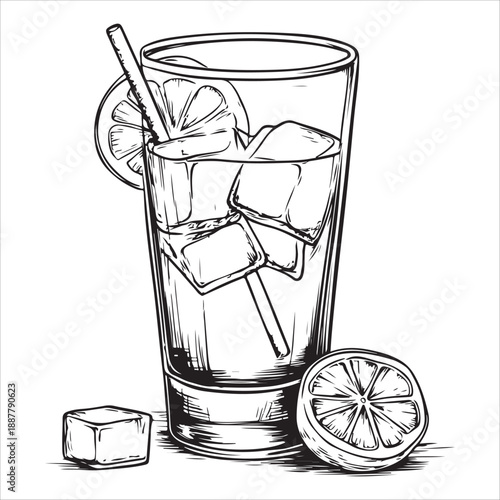 Classic gin and tonic glasses with lime wedge in vintage style for beverage design 