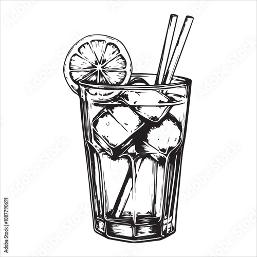 Classic gin and tonic glasses with lime wedge in vintage style for beverage design 