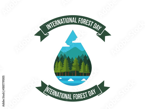 Celebrating International Forest Day with a serene forest landscape illustration from a bird's eye view