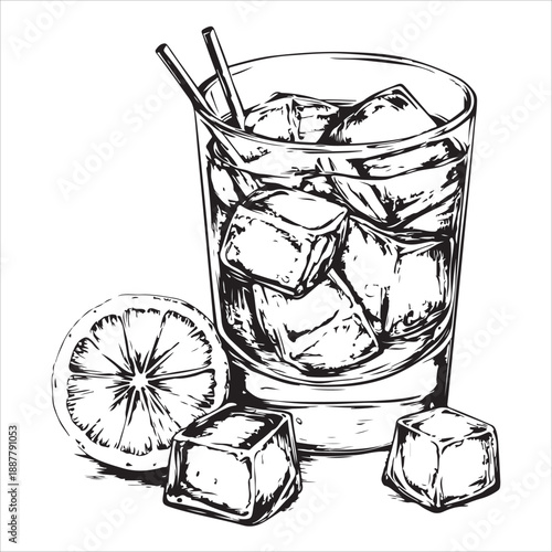 Classic gin and tonic glasses with lime wedge in vintage style for beverage design 