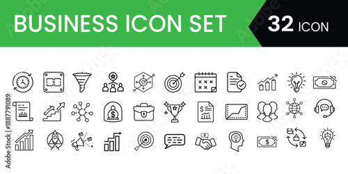 A diverse collection of 32 outline business icons for modern financial and management designs