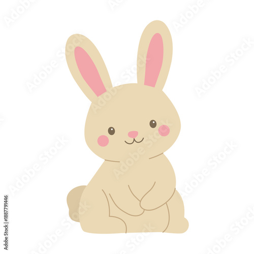 Cute bunny sitting on hind legs on white background. Flat vector illustration.