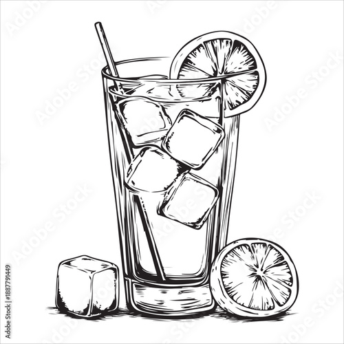 Classic gin and tonic glasses with lime wedge in vintage style for beverage design 