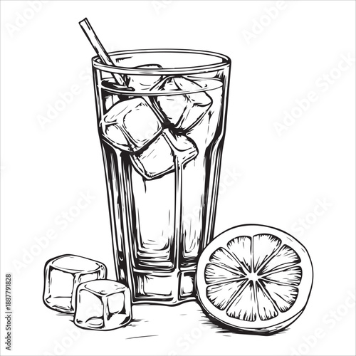 Classic gin and tonic glasses with lime wedge in vintage style for beverage design 