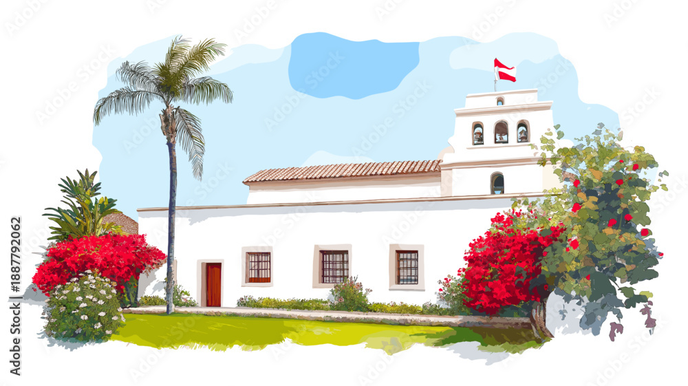 Naklejka premium Larco Museum. Larco Museum hand drawn watercolor illustration