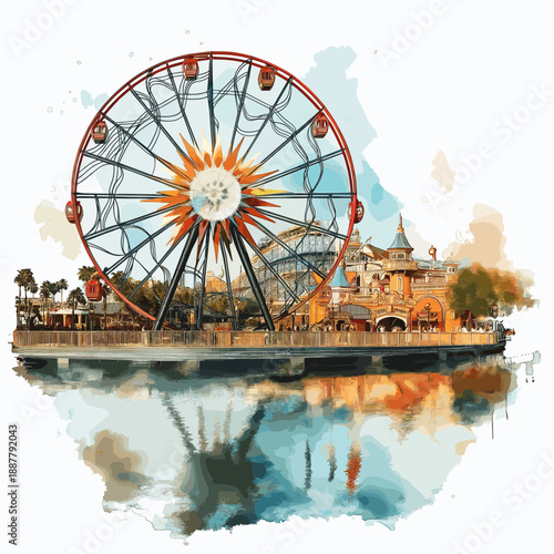 Disneyland Resort. Disneyland Resort hand drawn watercolor illustration