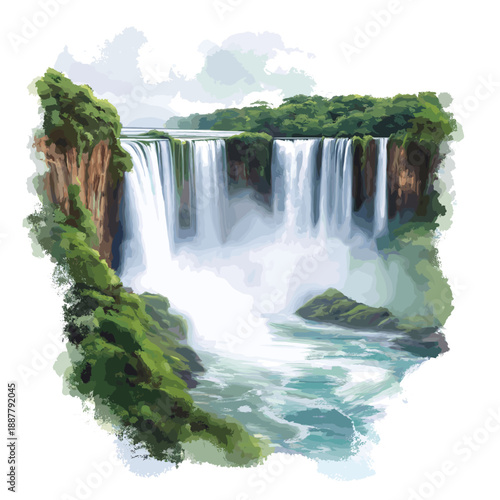 Iguazu Falls. Iguazu Falls hand drawn watercolor illustration