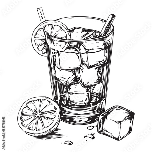 Classic gin and tonic glasses with lime wedge in vintage style for beverage design 