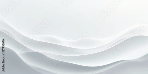 Abstract white background vector featuring soft flowing waves of blue silk and satin texture with a smooth wavy line pattern for a light motion art backdrop design